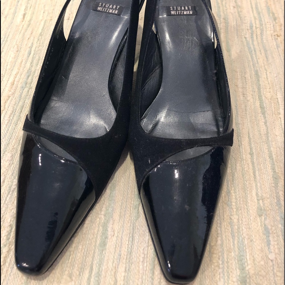 Black patent suede Stuart Weitzman slingbacks
